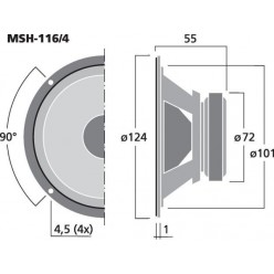 Monacor MSH-116/4 Głośnik średniotonowy HiFi, 120W MAX/40W RMS/4Ω